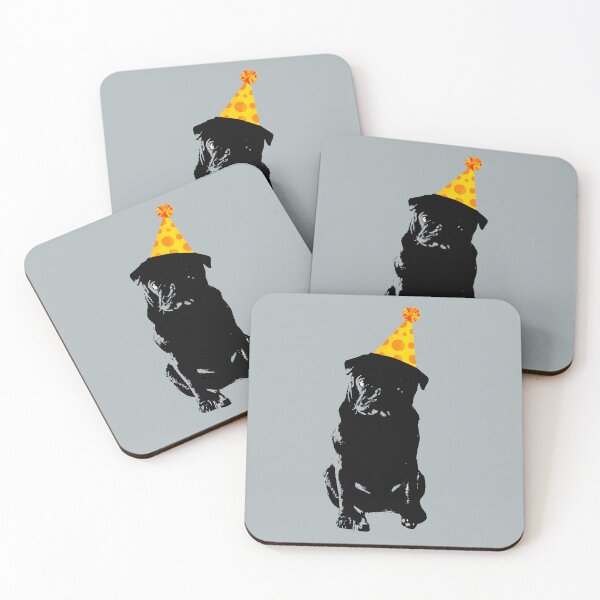 Item preview, Black Pug Dog in Party Hat Design in Grey - Pug Dog Pet Pop Art - Animal Pop Art, Bespoke Options designed and sold by StudioFlea.