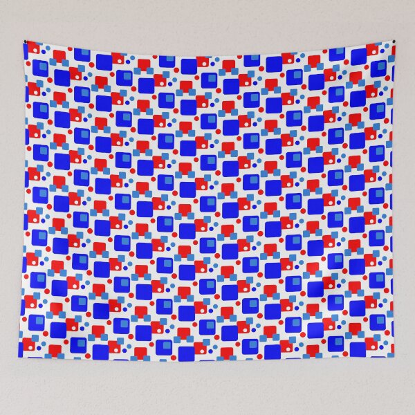 Item preview, Retro Abstract Dream Space Red and Blue on White Half-Drop-5748 designed and sold by Art in My Loft.