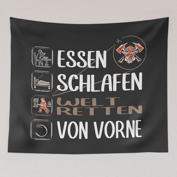 Item preview, "Super Feuerwehrmann". Essen, schlafen, Welt retten, von Vorne. designed and sold by silentcolors.