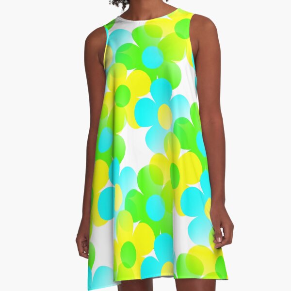 Item preview, 60's 70's Retro Vintage Pop Flower Pattern in Green, Blue and Yellow designed and sold by MellowCat.