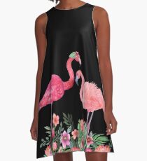 Flamingo with Tropical Flowers by Magenta Rose Designs A-Line Dress