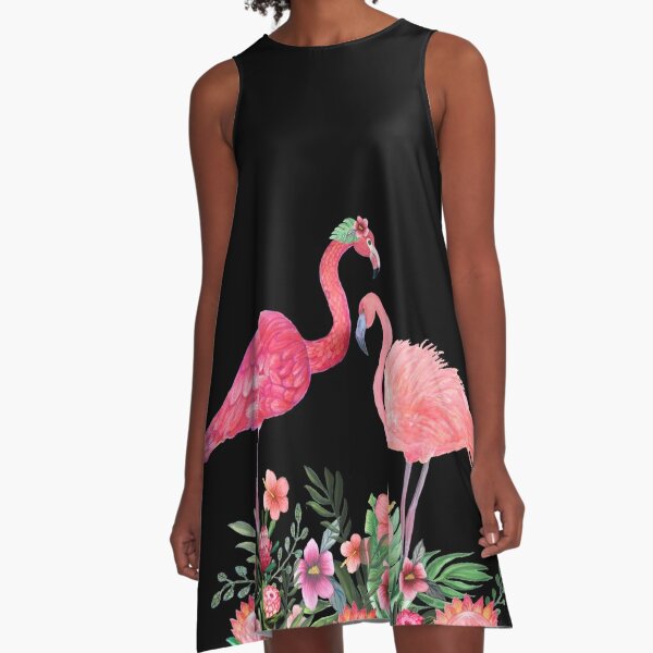  Pink Flamingo and Tropical Flora Women's High Waisted