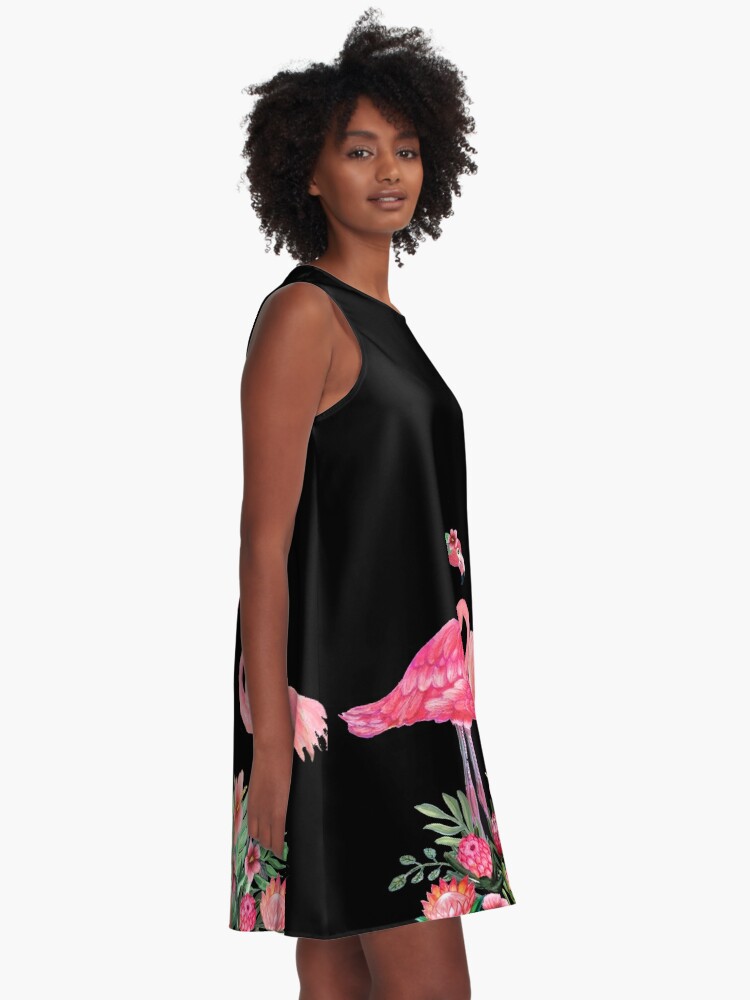 Alternate view of Flamingo with Tropical Flowers by Magenta Rose Designs A-Line Dress