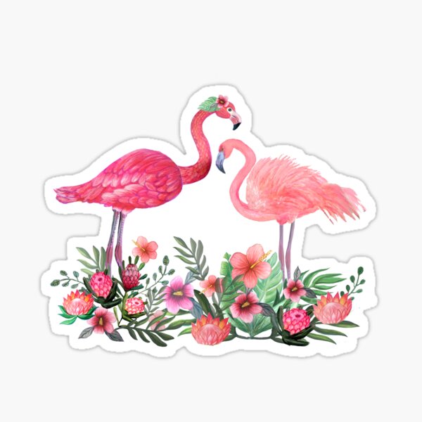 Flamingo with Tropical Flowers by Magenta Rose Designs Sticker