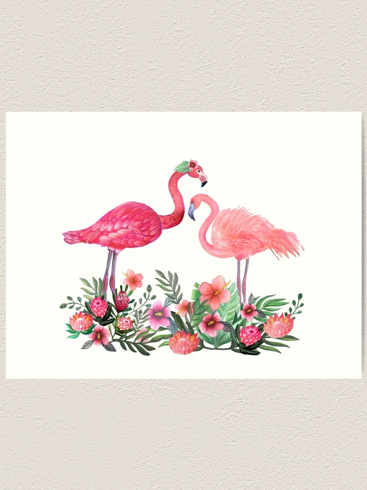 Alternate view of Flamingo with Tropical Flowers by Magenta Rose Designs Art Print