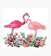Flamingo with Tropical Flowers by Magenta Rose Designs Photographic Print