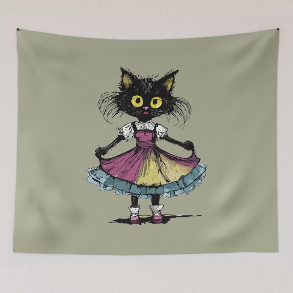Item preview, small black cat grumpy with thin legs in a dress designed and sold by Firas Aljazzar.