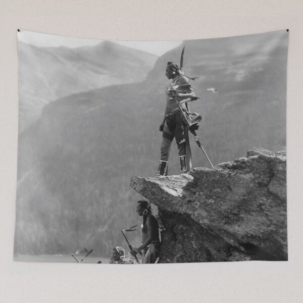 Item preview, The Eagle's Lookout -. Blackfoot tribe members at Glacier National Park in Montana, 1913 black and white photograph designed and sold by Jéanpaul  Ferro.