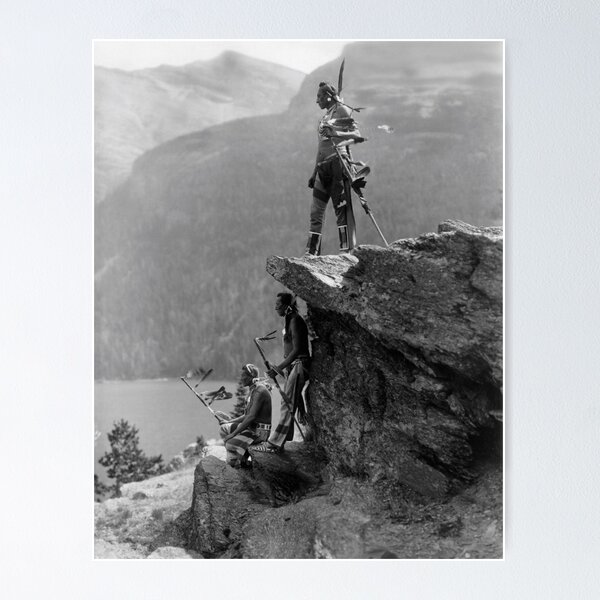 Item preview, The Eagle's Lookout -. Blackfoot tribe members at Glacier National Park in Montana, 1913 black and white photograph designed and sold by Jéanpaul  Ferro.
