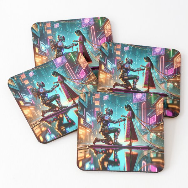 Item preview, Futuristic Raksha Bandhan - Cybernetic Bonds in a Neon Cityscape designed and sold by toobel.