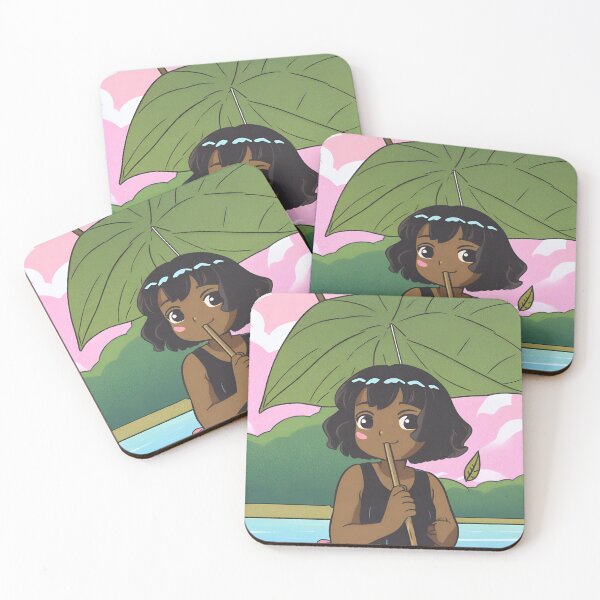 Item preview, cute girl with leaf umbrella designed and sold by Pixyland.