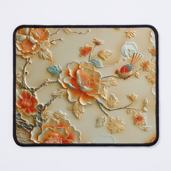 Item preview, leather embossed floral chinoiserie print designed and sold by dcrc.