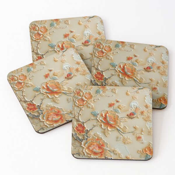 Item preview, leather embossed floral chinoiserie print designed and sold by dcrc.