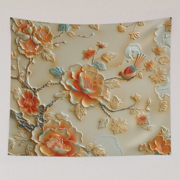 Item preview, leather embossed floral chinoiserie print designed and sold by dcrc.