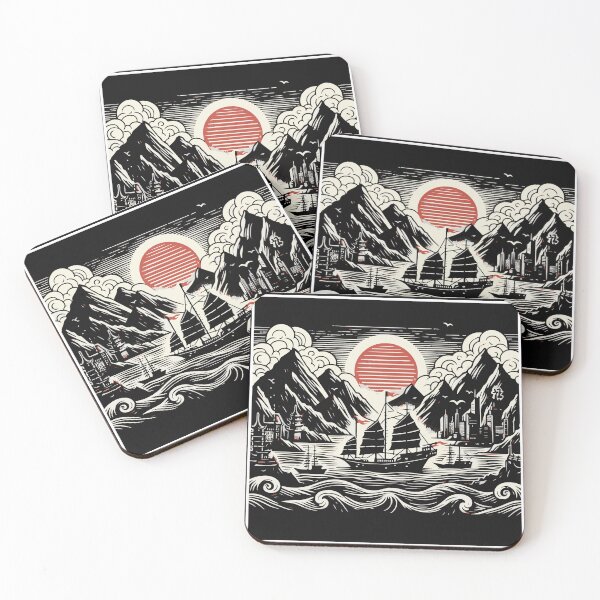 Item preview, Kanji Simple Boat on Sea With Mountains designed and sold by BaKamiLand.