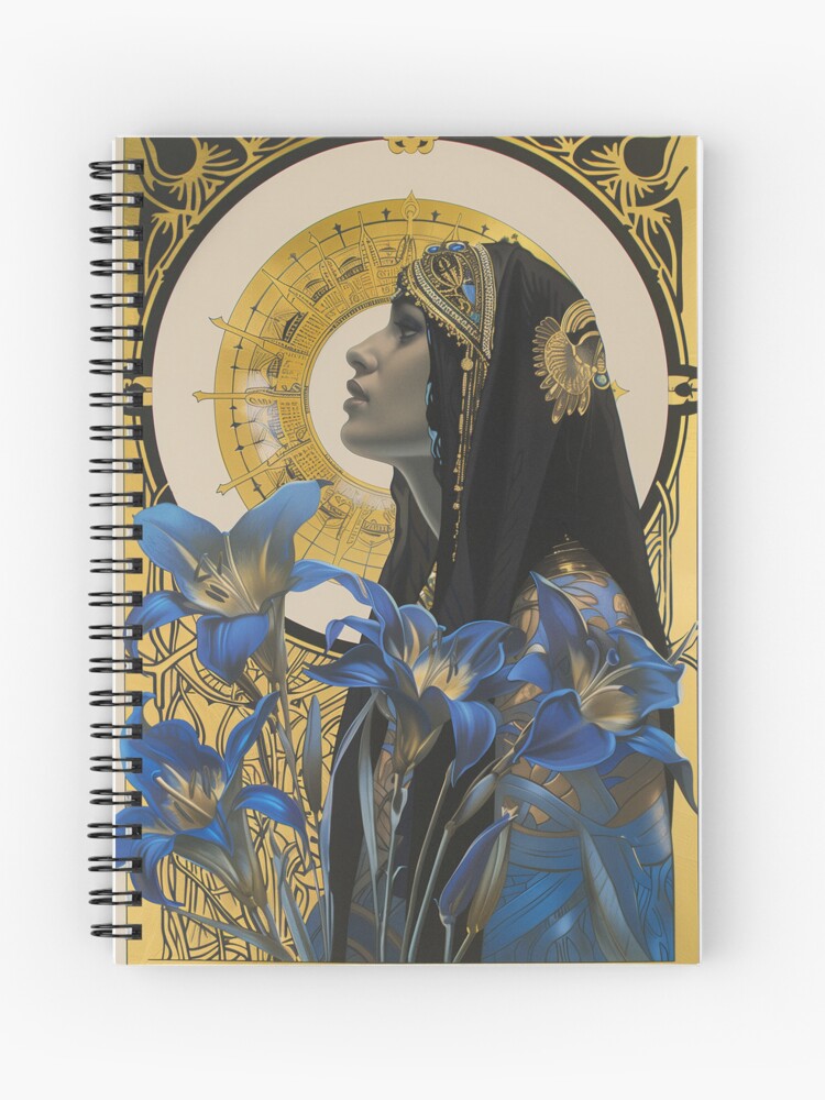 Thumbnail 1 von 3, Notizbuch, Nubische Prinzessin mit kobaltblauen Lilien designt und verkauft von danachblog.