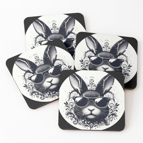 Item preview, black and white rabbit wearing sunglasses designed and sold by Mechanical-Artt.