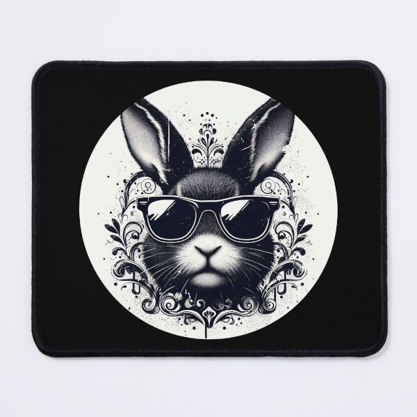 Item preview, black and white rabbit wearing sunglasses designed and sold by Mechanical-Artt.
