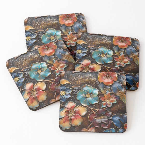 Item preview, leather embossed floral chinoiserie print designed and sold by dcrc.