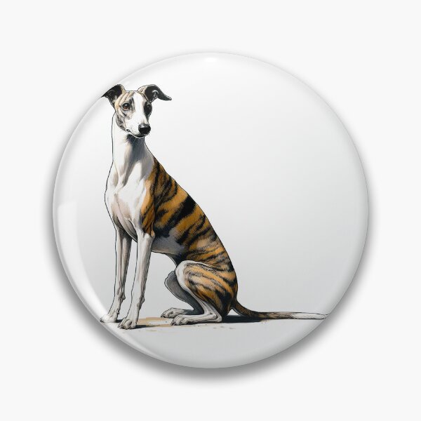 Item preview, Pen And Ink, Brindle Whippet With Long Tail Sitting And Staring designed and sold by EdgyEdgeArt.