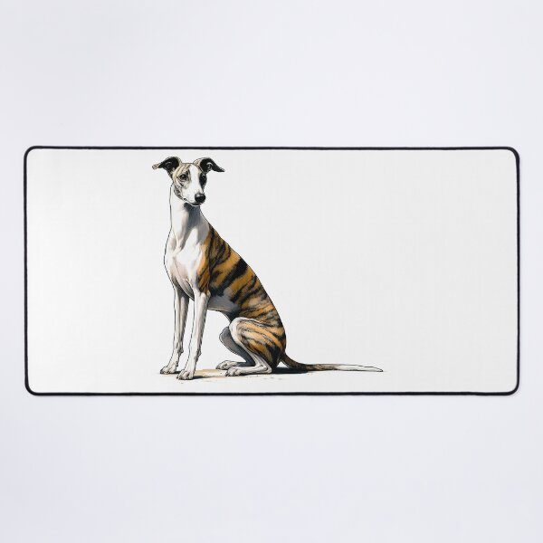 Item preview, Pen And Ink, Brindle Whippet With Long Tail Sitting And Staring designed and sold by EdgyEdgeArt.