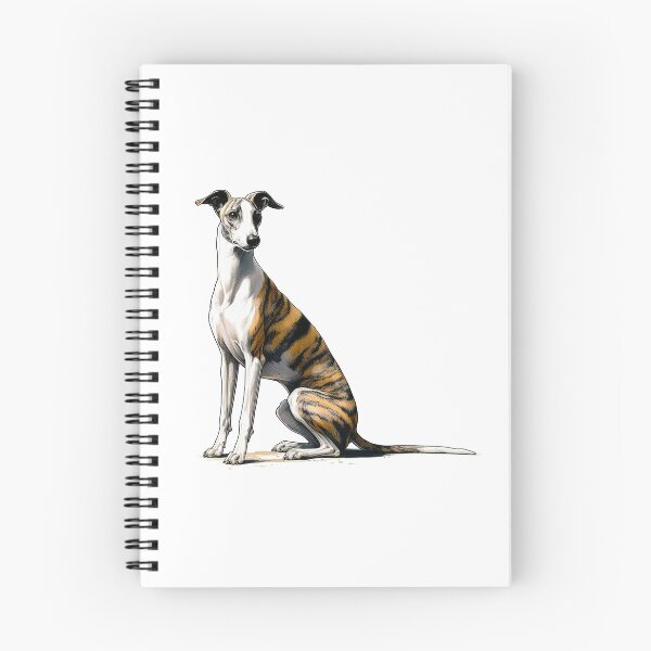 Item preview, Pen And Ink, Brindle Whippet With Long Tail Sitting And Staring designed and sold by EdgyEdgeArt.