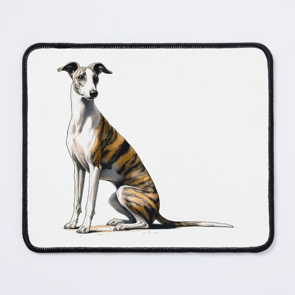 Item preview, Pen And Ink, Brindle Whippet With Long Tail Sitting And Staring designed and sold by EdgyEdgeArt.