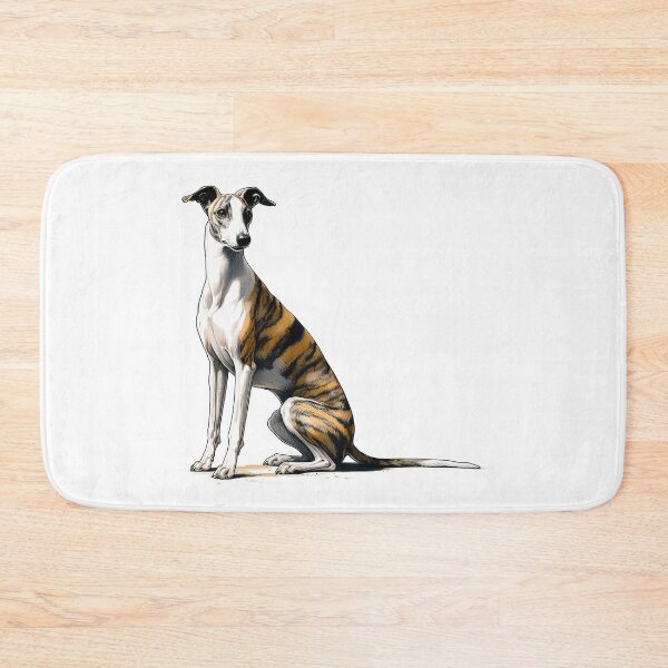 Item preview, Pen And Ink, Brindle Whippet With Long Tail Sitting And Staring designed and sold by EdgyEdgeArt.