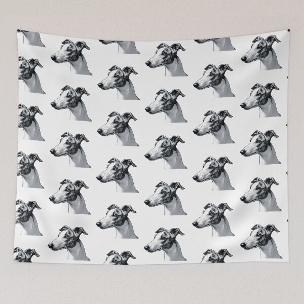 Item preview, Monochrome, Pen And Ink, Whippet Head Drawing designed and sold by EdgyEdgeArt.