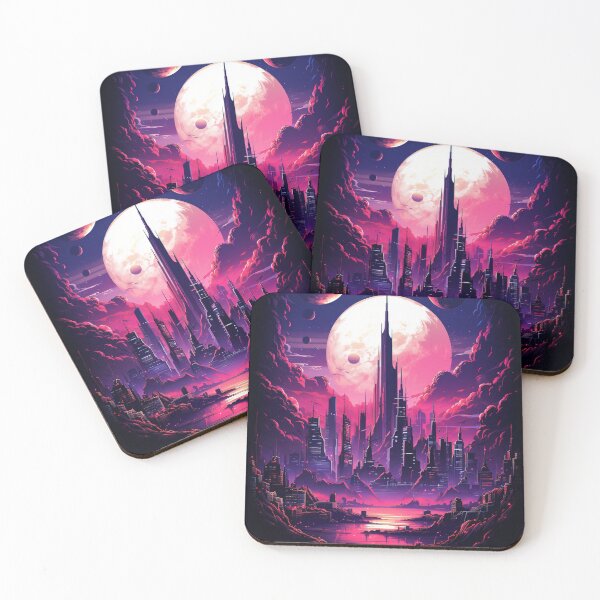 Item preview, Neon City Lights With Planets In The Background designed and sold by MKDSN.