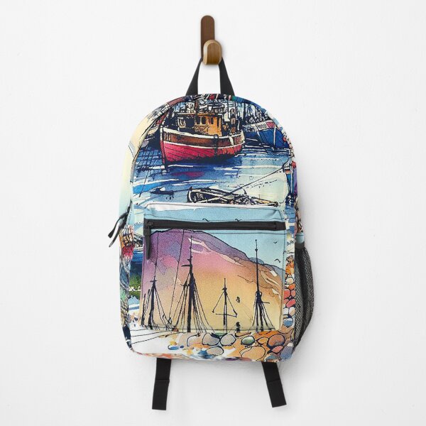 Item preview, Pen And Ink Watercolour, Fishing Boats, Scottish Pebble Beach designed and sold by EdgyEdgeArt.