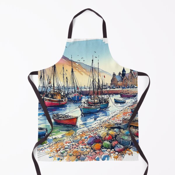 Item preview, Pen And Ink Watercolour, Fishing Boats, Scottish Pebble Beach designed and sold by EdgyEdgeArt.