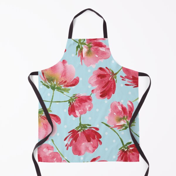 Item preview, Tossed Loose Crimson Red Watercolor Florals on Baby Blue - Spaced out Polka Dots designed and sold by NiranjanaMani.