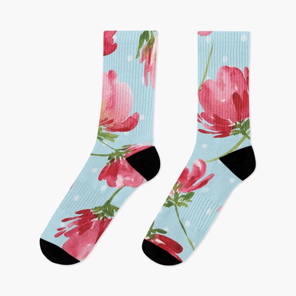 Item preview, Tossed Loose Crimson Red Watercolor Florals on Baby Blue - Spaced out Polka Dots designed and sold by NiranjanaMani.
