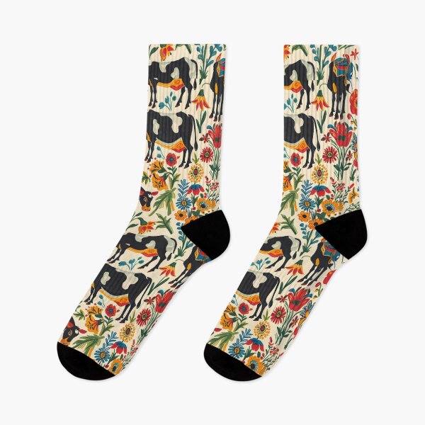 Item preview, Cows and flowers folk pattern designed and sold by Folksy Living.