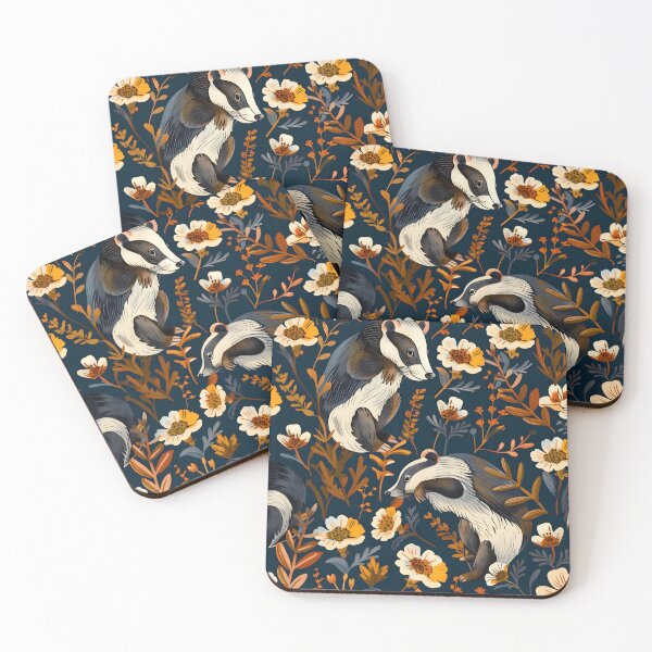 Item preview, Badgers and flowers folk pattern designed and sold by Folksy Living.