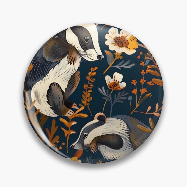 Item preview, Badgers and flowers folk pattern designed and sold by Folksy Living.