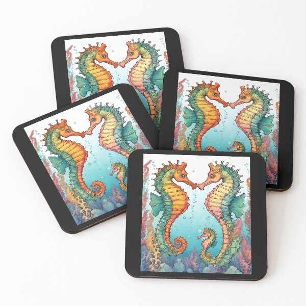 Item preview, Beautiful Colorful Sea Horses Together Drawing Design designed and sold by EarthArtDesigns.