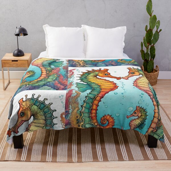Item preview, Beautiful Colorful Sea Horses Together Drawing Design designed and sold by EarthArtDesigns.