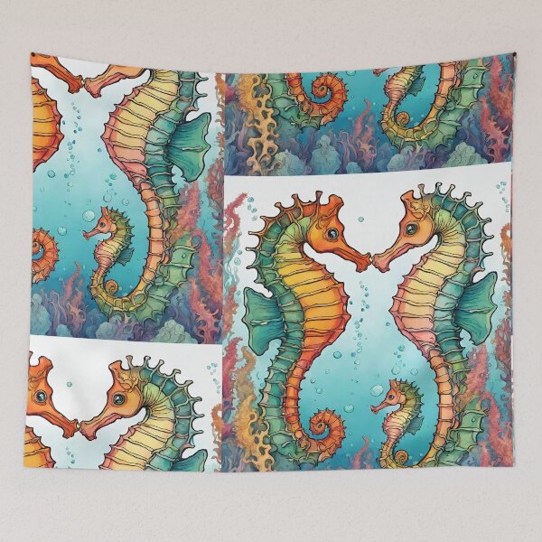Item preview, Beautiful Colorful Sea Horses Together Drawing Design designed and sold by EarthArtDesigns.