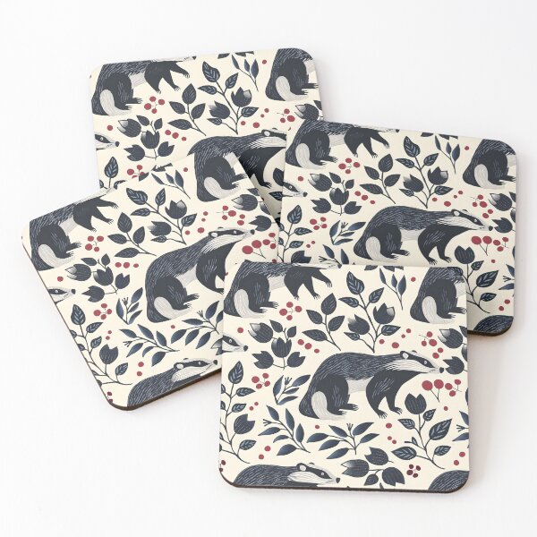 Item preview, Badgers and flowers folk pattern designed and sold by Folksy Living.