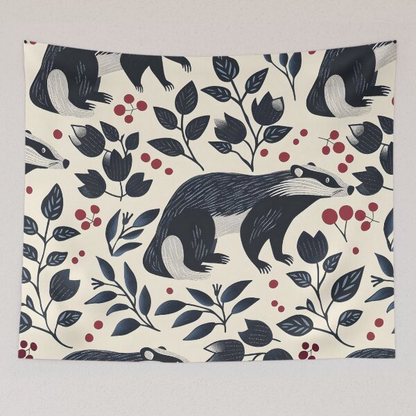 Item preview, Badgers and flowers folk pattern designed and sold by Folksy Living.