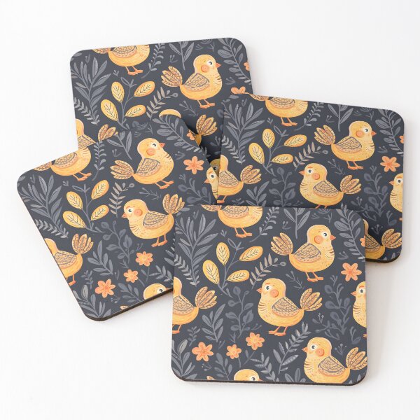 Item preview, Yellow chicks folk pattern designed and sold by Folksy Living.