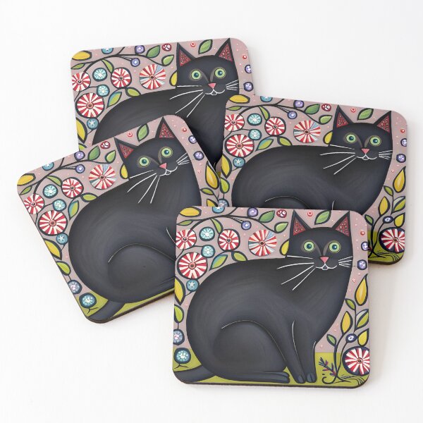 Item preview, Happy Black Cat and Flowers designed and sold by Reclining Buddha Cat.