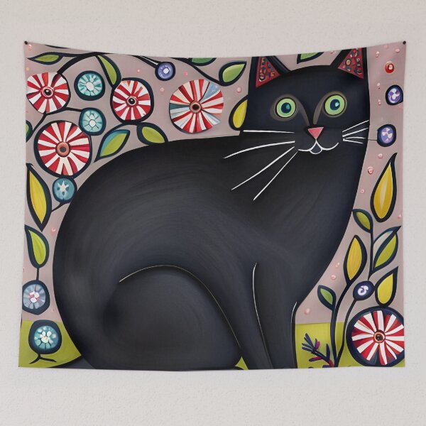 Item preview, Happy Black Cat and Flowers designed and sold by Reclining Buddha Cat.