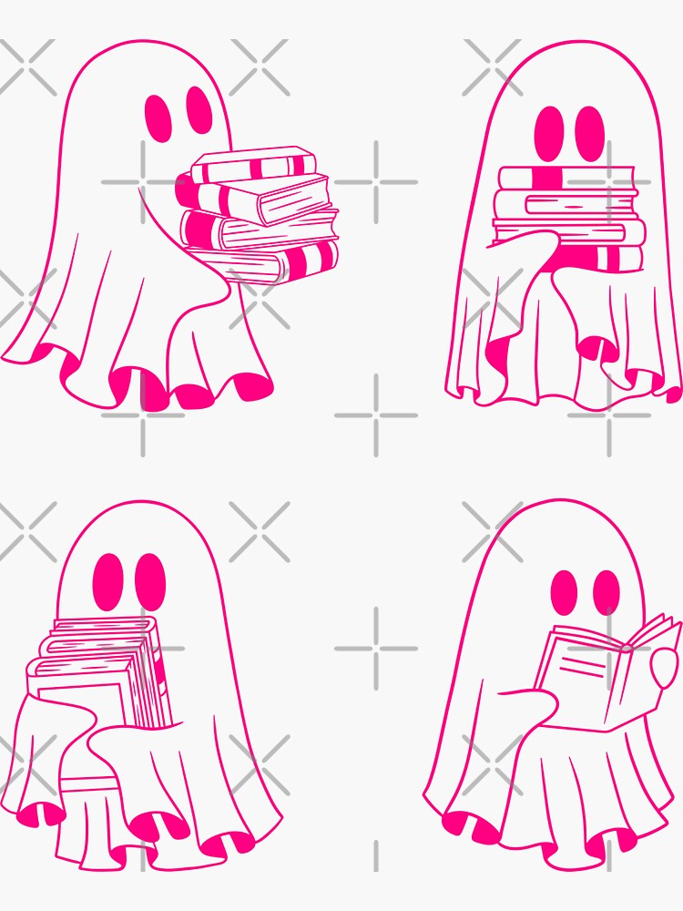 Thumbnail 3 of 3, Sticker, Four piece hot pink sheet ghosts designed and sold by KWZCreates.