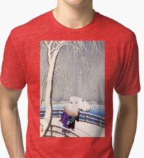 Snow On Willow Bridge by Koson Tri-blend T-Shirt