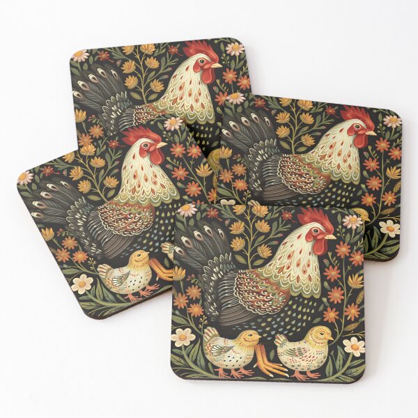 Item preview, Mother hen and chicks with folk flowers designed and sold by Folksy Living.