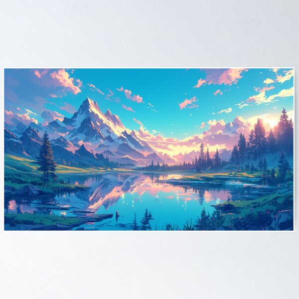 Item preview, Dawn at the mountain lake designed and sold by PinkisCreations.