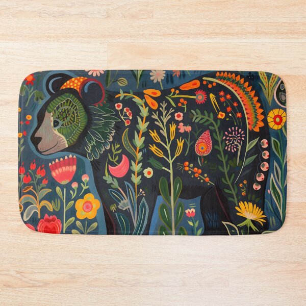 Item preview, Black bear with flowers and folklore patterns designed and sold by Folksy Living.